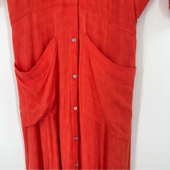 Free People Love to Love You Reddish Orange Embroidered Button-Up Midi Dress - Picture 5 of 16